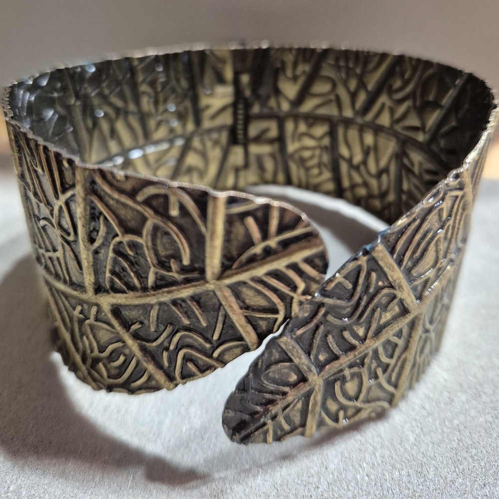 Intricate Leaf Patterned Cuff Bracelet